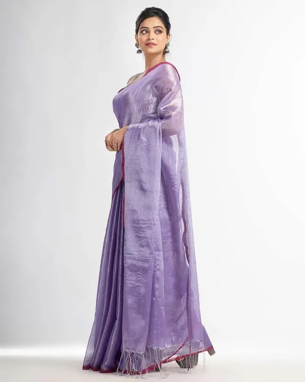 Purple_Handloom_Tissue_Saree_Ethnic_Wear_For_Occasional_Use_For_Elegance_Look_Cotton_Blended_With_Silver_Zari_For_Women