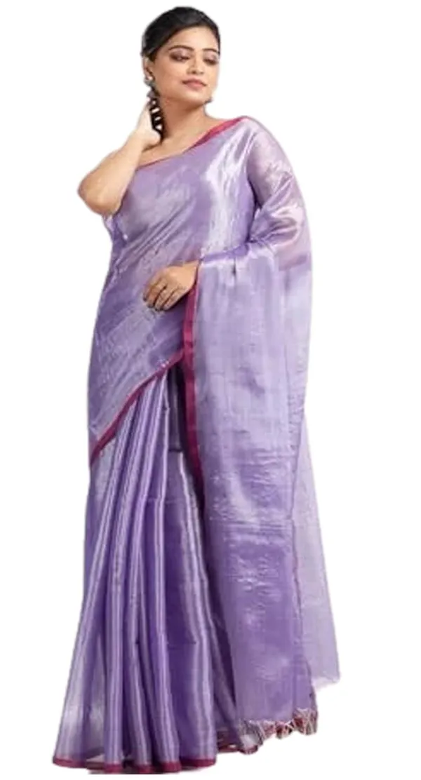 Purple_Handloom_Tissue_Saree_Ethnic_Wear_For_Occasional_Use_For_Elegance_Look_Cotton_Blended_With_Silver_Zari_For_Women