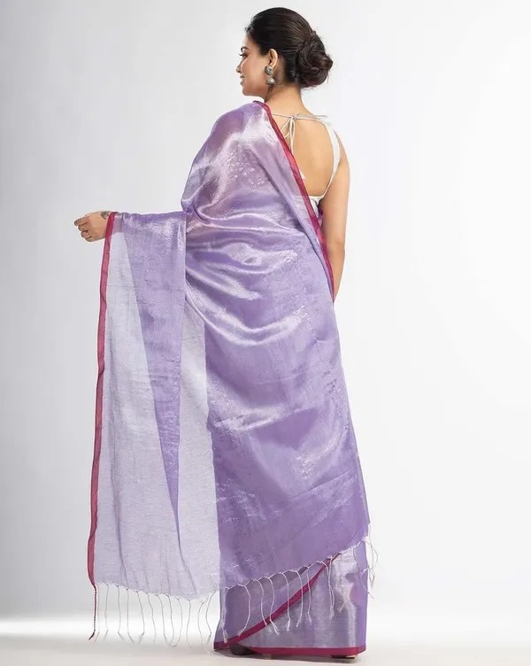 Purple_Handloom_Tissue_Saree_Ethnic_Wear_For_Occasional_Use_For_Elegance_Look_Cotton_Blended_With_Silver_Zari_For_Women