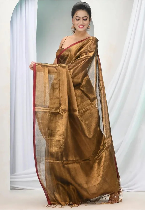 Golden_Handloom_Tissue_Saree_Ethnic_Wear_For_Occasional_Use_For_Elegance_Look_Cotton_Women'S_Blended_Golden_Zari_New_For_Women