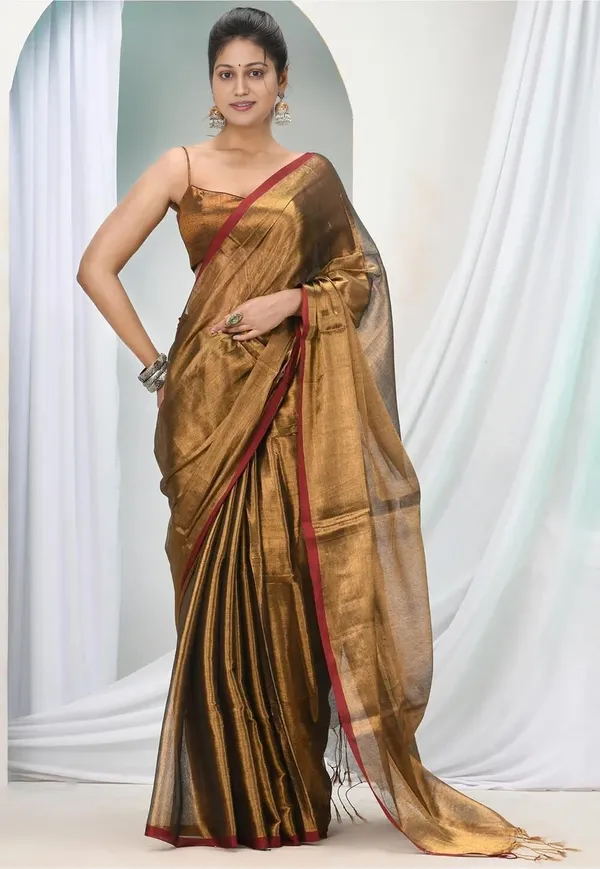 Golden_Handloom_Tissue_Saree_Ethnic_Wear_For_Occasional_Use_For_Elegance_Look_Cotton_Women'S_Blended_Golden_Zari_New_For_Women