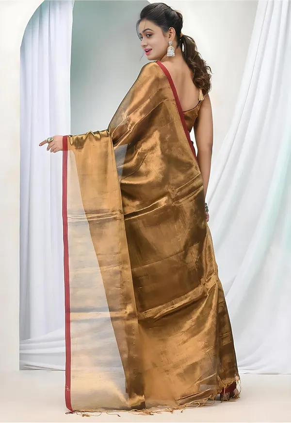Golden_Handloom_Tissue_Saree_Ethnic_Wear_For_Occasional_Use_For_Elegance_Look_Cotton_Women'S_Blended_Golden_Zari_New_For_Women
