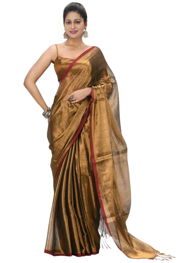 Golden_Handloom_Tissue_Saree_Ethnic_Wear_For_Occasional_Use_For_Elegance_Look_Cotton_Women'S_Blended_Golden_Zari_New_For_Women