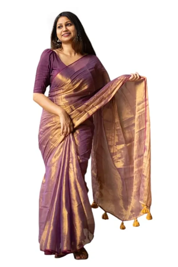 Purple_Handloom_Tissue_Saree_Ethnic_Wear_For_Occasional_Use_For_Elegance_Look_Vibrant_And_Changable_Relaxed_Fit_Blended_Ethnic_Wear_New_With_Out_Pompom_In_Pallu_For_Women