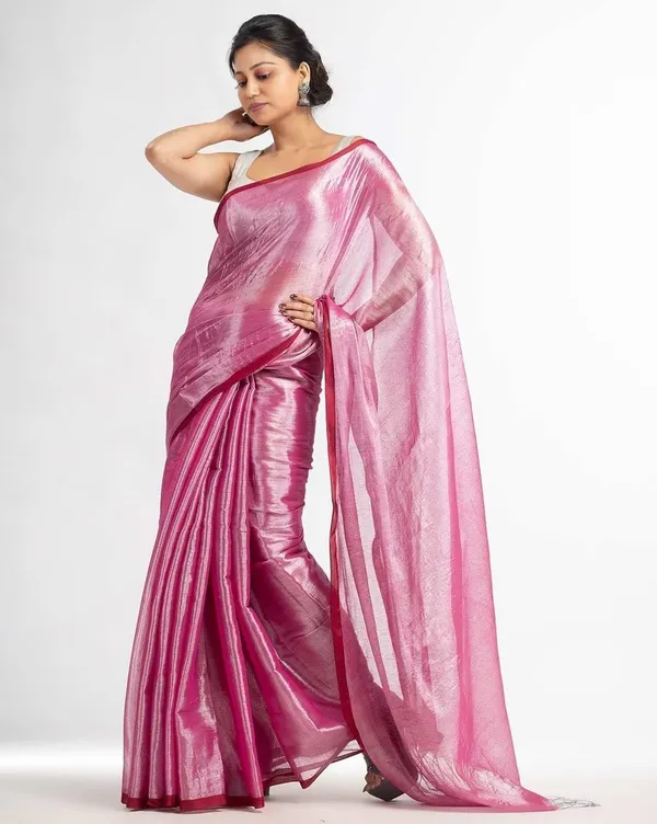 Baby_Pink_Handloom_Tissue_Saree_Ethnic_Wear_For_Occassional_Use_Glossy_Silk_And_Very_Light_Weight_Wear_For_Women