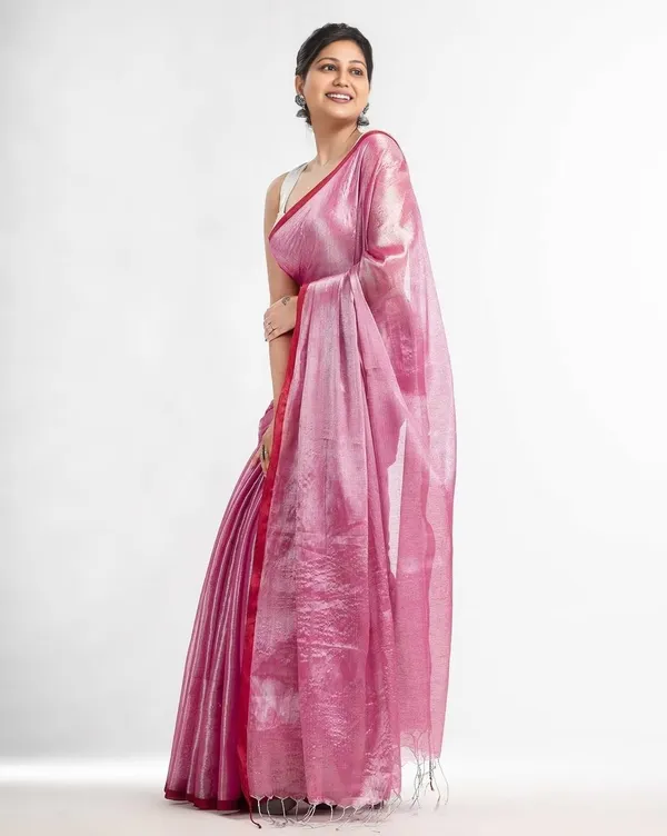 Baby_Pink_Handloom_Tissue_Saree_Ethnic_Wear_For_Occassional_Use_Glossy_Silk_And_Very_Light_Weight_Wear_For_Women