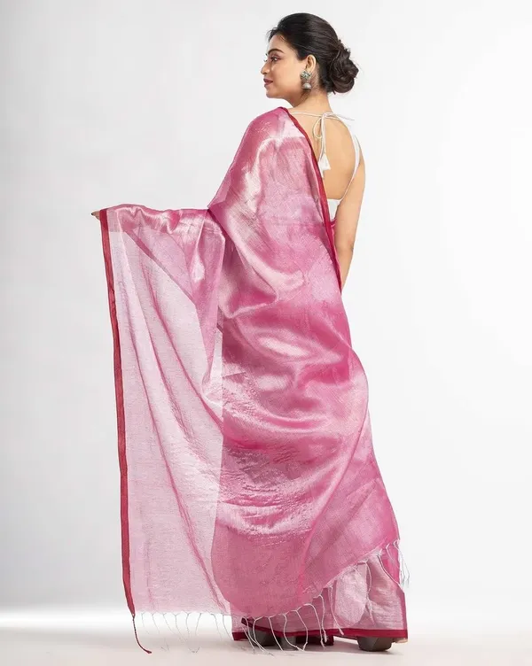 Baby_Pink_Handloom_Tissue_Saree_Ethnic_Wear_For_Occassional_Use_Glossy_Silk_And_Very_Light_Weight_Wear_For_Women