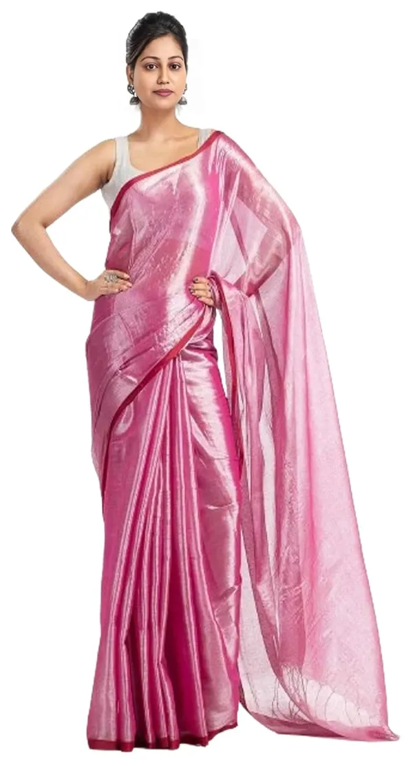 Baby_Pink_Handloom_Tissue_Saree_Ethnic_Wear_For_Occassional_Use_Glossy_Silk_And_Very_Light_Weight_Wear_For_Women