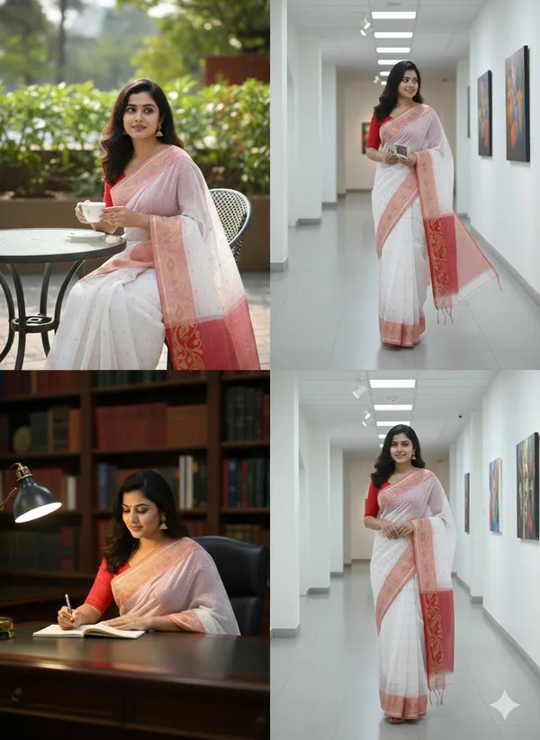 Red_&_White_Cotton_Silk_Saree_|Two-Tone_Plain_Saree_|_Handloom_Ethnic_Saree_With_Tassels_On_Pallu_|_Daily,_Office,_Festival_Wear_|_Blouse_Piece_For_Women