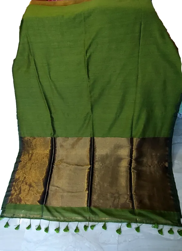 Mehendi_Green_With_Golden_Tissue_Silk_Pallu_Handloom_Color_Block_Soft_Cotton_Saree_Ethnic_Wear_For_Women