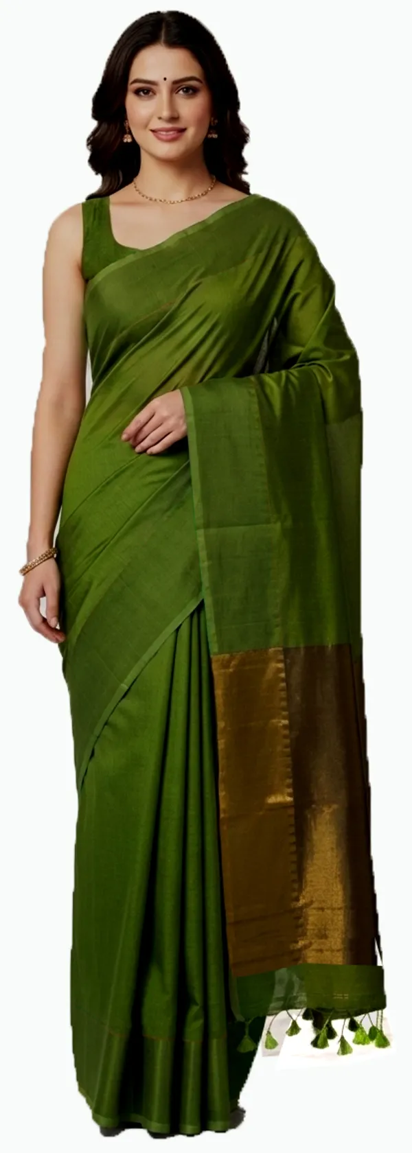 Mehendi_Green_With_Golden_Tissue_Silk_Pallu_Handloom_Color_Block_Soft_Cotton_Saree_Ethnic_Wear_For_Women
