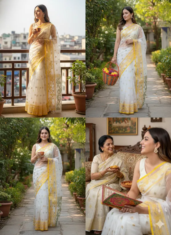 Yellow_Handloom_Muslin_Bengal_Jamdani_Saree_For_Women
