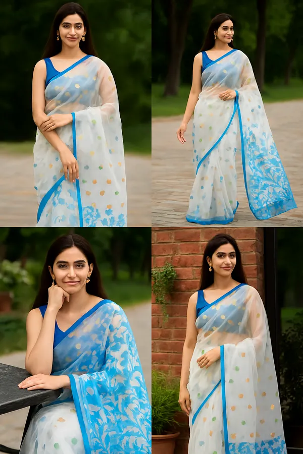 Blue_&_White_Handloom_Muslin_Bengal_Jamdani_Saree_For_Women