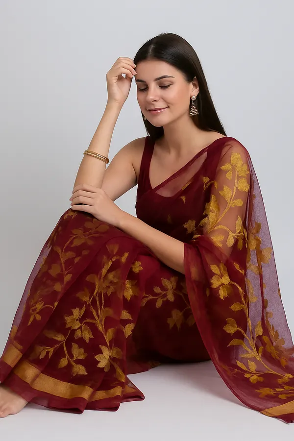 Brown_Premium_Handloom_Muslin_Bengal_Jamdani_Saree_For_Women