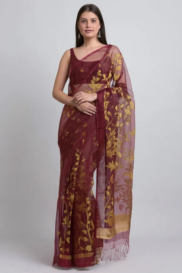 Brown_Premium_Handloom_Muslin_Bengal_Jamdani_Saree_For_Women