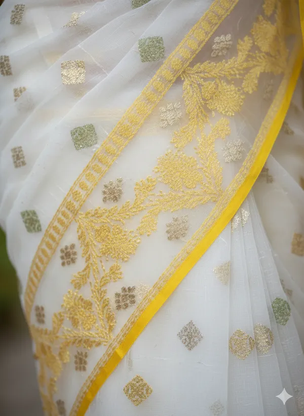 Yellow_Handloom_Muslin_Bengal_Jamdani_Saree_For_Women