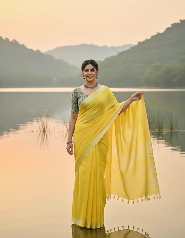 Yellow_Handloom_Stripe_Zari_Cotton_Silk_Saree_For_Women