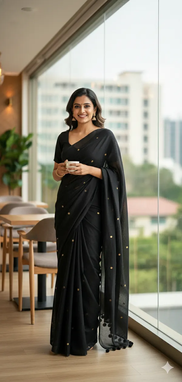 Black_Cotton_Silk_Hand_Woven_Gini_Work_All_Over_Handloom_Saree_Without_Blouse_For_Women