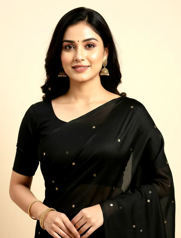 Black_Cotton_Silk_Hand_Woven_Gini_Work_All_Over_Handloom_Saree_Without_Blouse_For_Women