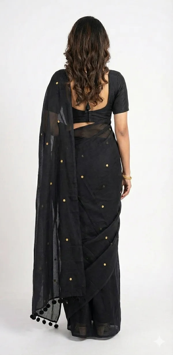 Black_Cotton_Silk_Hand_Woven_Gini_Work_All_Over_Handloom_Saree_Without_Blouse_For_Women