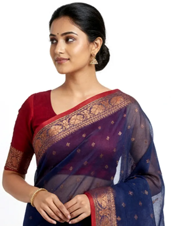 Navy_Blue_Handloom_Tissue_Saree_Ethnic_Wear_For_Occasional_Use_For_Elegance_Look_Golden_And_Changable_Cotton_Blended_Ethnic_Wear_For_Women