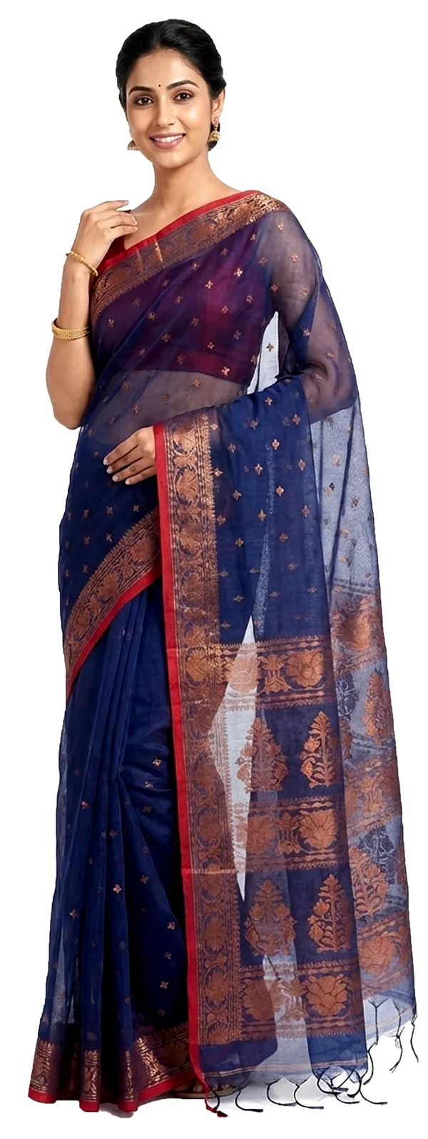 Navy_Blue_Handloom_Tissue_Saree_Ethnic_Wear_For_Occasional_Use_For_Elegance_Look_Golden_And_Changable_Cotton_Blended_Ethnic_Wear_For_Women