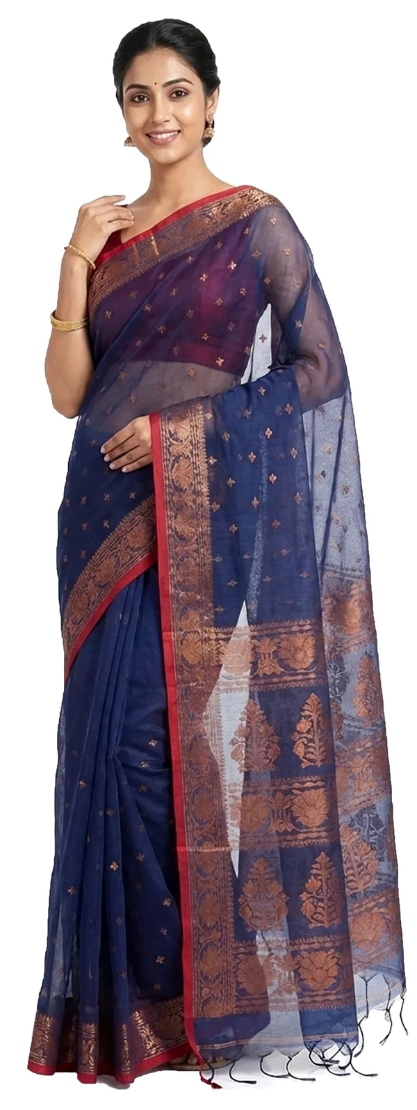 Navy_Blue_Handloom_Tissue_Saree_Ethnic_Wear_For_Occasional_Use_For_Elegance_Look_Golden_And_Changable_Cotton_Blended_Ethnic_Wear_For_Women