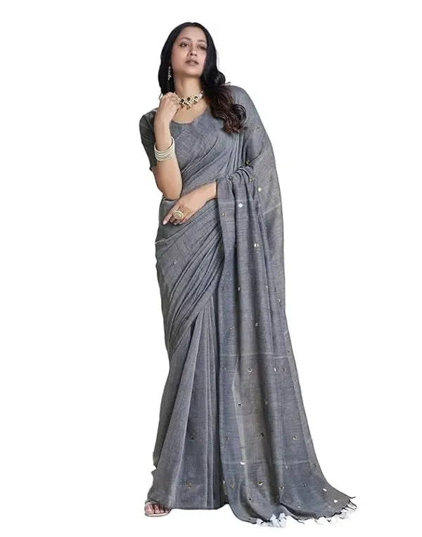 Grey_Cotton_Silk_Hand_Zari_Work_All_Over_Handloom_Saree_Without_Unstitched_Blouse_For_Women