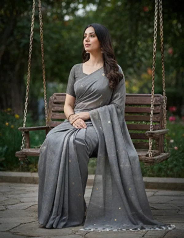 Grey_Cotton_Silk_Hand_Zari_Work_All_Over_Handloom_Saree_Without_Unstitched_Blouse_For_Women