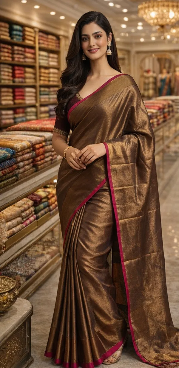 Golden_Handloom_Tissue_Saree_Ethnic_Wear_For_Occasional_Use_Elegance_Look_Relaxed_Fit_Blended_With_Golden_Zari_For_Women