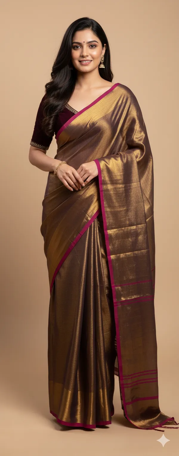 Golden_Handloom_Tissue_Saree_Ethnic_Wear_For_Occasional_Use_Elegance_Look_Relaxed_Fit_Blended_With_Golden_Zari_For_Women
