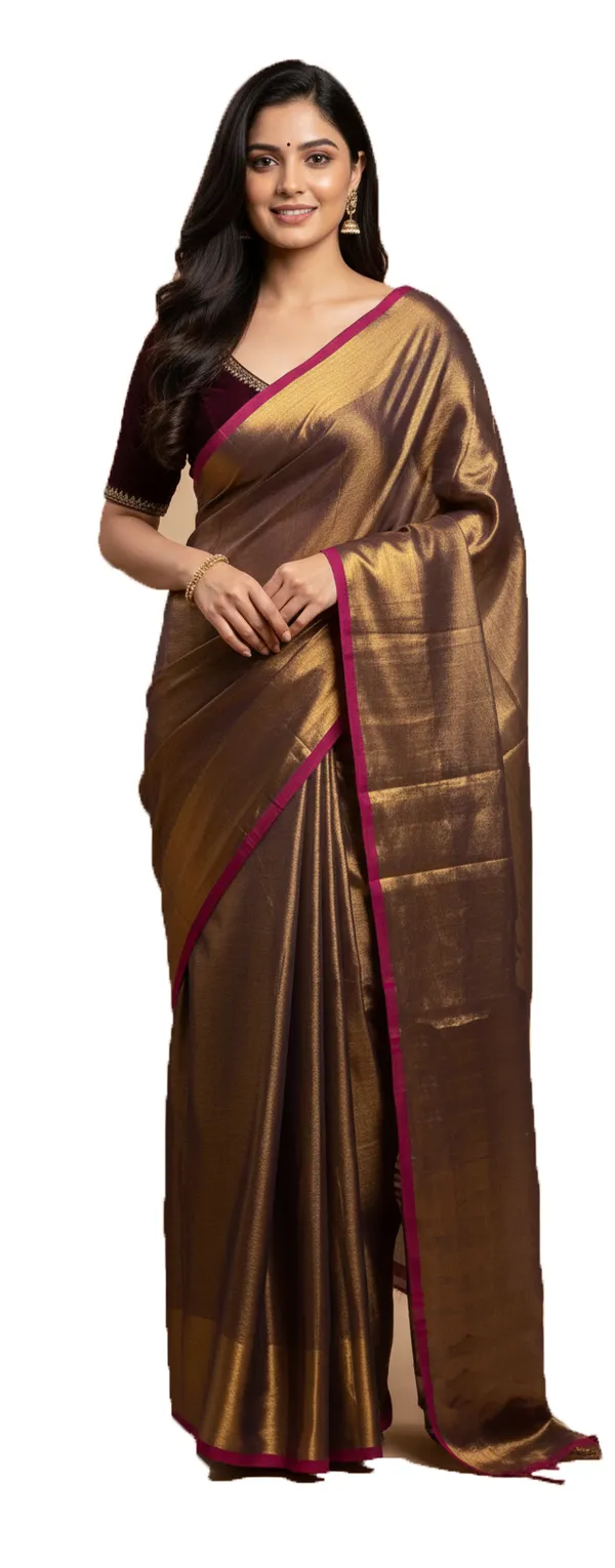 Golden_Handloom_Tissue_Saree_Ethnic_Wear_For_Occasional_Use_Elegance_Look_Relaxed_Fit_Blended_With_Golden_Zari_For_Women
