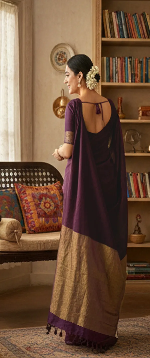 Coffee_With_Pure_Golden_Tissue_Silk_Pallu_Handloom_Block_Soft_Cotton_Saree_Women'S_Ethnic_Wear