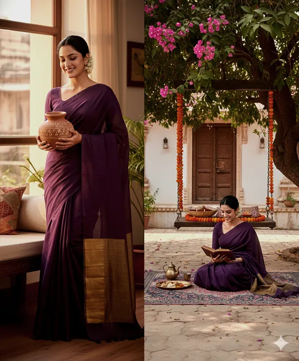 Coffee_With_Pure_Golden_Tissue_Silk_Pallu_Handloom_Block_Soft_Cotton_Saree_Women'S_Ethnic_Wear