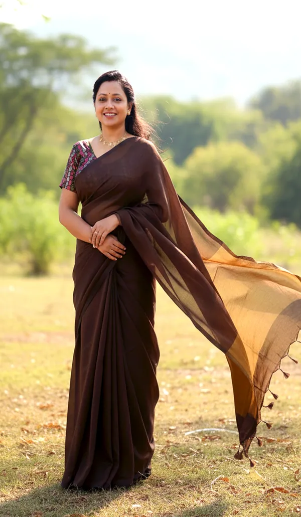 Coffee_With_Pure_Golden_Tissue_Silk_Pallu_Handloom_Block_Soft_Cotton_Saree_Women'S_Ethnic_Wear