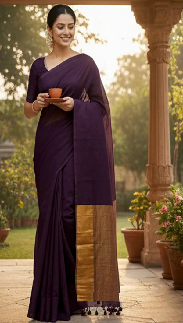 Coffee_With_Pure_Golden_Tissue_Silk_Pallu_Handloom_Block_Soft_Cotton_Saree_Women'S_Ethnic_Wear