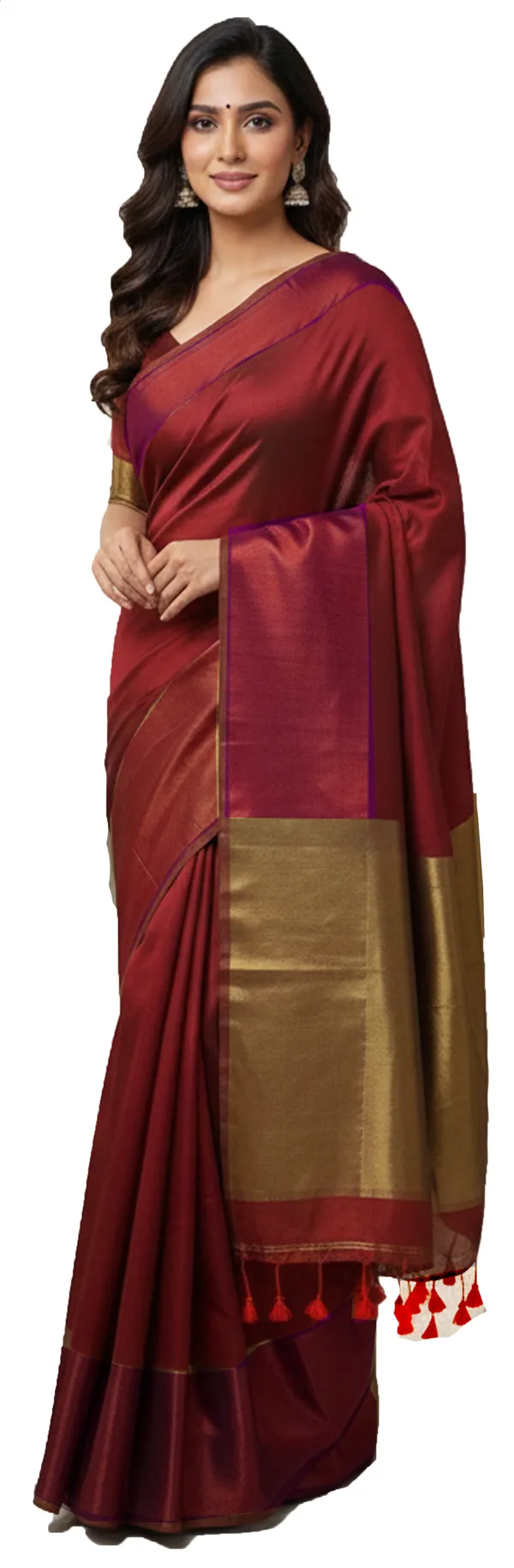 Brown_With_Golden_Pallu__Handloom____Color_Block_Soft_Bengal_Cotton_Saree_Ethnic_Wear_For_Women