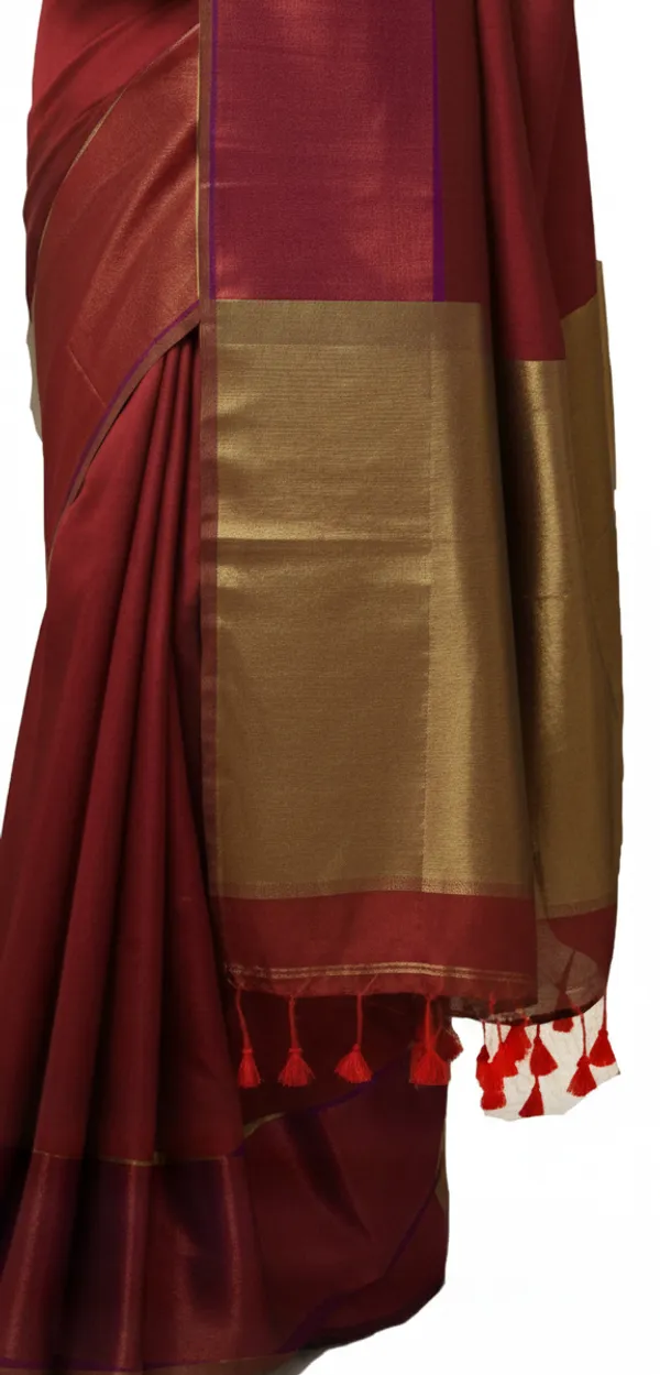 Brown_With_Golden_Pallu__Handloom____Color_Block_Soft_Bengal_Cotton_Saree_Ethnic_Wear_For_Women