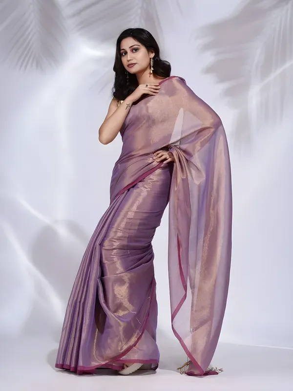 Purple_Handloom_Tissue_Saree_Ethnic_Wear_For_Occasional_Use_For_Elegance_Look_Copper_Cotton_Blended_For_Women