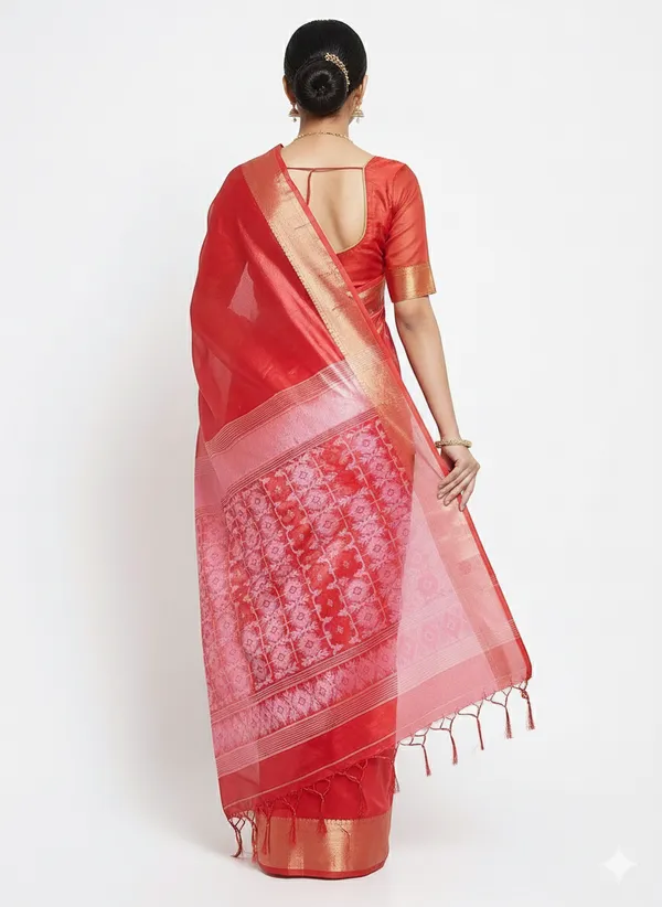 Red_Handloom_Glossy_Tissue_Saree_With_Soft,_Lightweight_&_Lustrous_Finish_Perfect_For_Weddings,Traditional_Elegance_Artisanal_Weaving_Masterpiece_For_Women