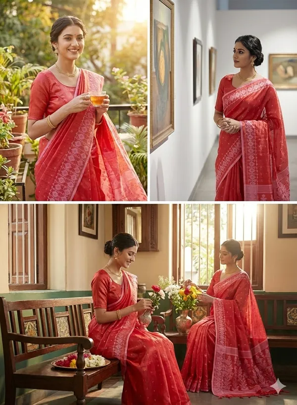 Red_Handloom_Glossy_Tissue_Saree_With_Soft,_Lightweight_&_Lustrous_Finish_Perfect_For_Weddings,Traditional_Elegance_Artisanal_Weaving_Masterpiece_For_Women