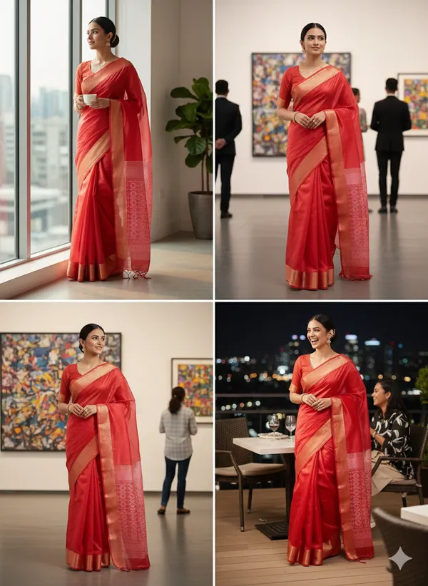 Red_Handloom_Glossy_Tissue_Saree_With_Soft,_Lightweight_&_Lustrous_Finish_Perfect_For_Weddings,Traditional_Elegance_Artisanal_Weaving_Masterpiece_For_Women
