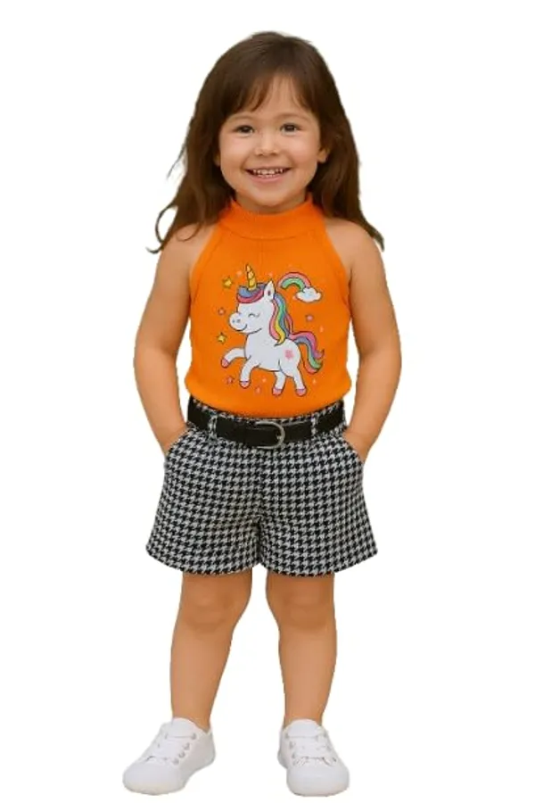 Orange_Ramiaaz_Solid_Cotton_Blend_Style_Top_With_Shorts_And_Belt_Set_For_Girls