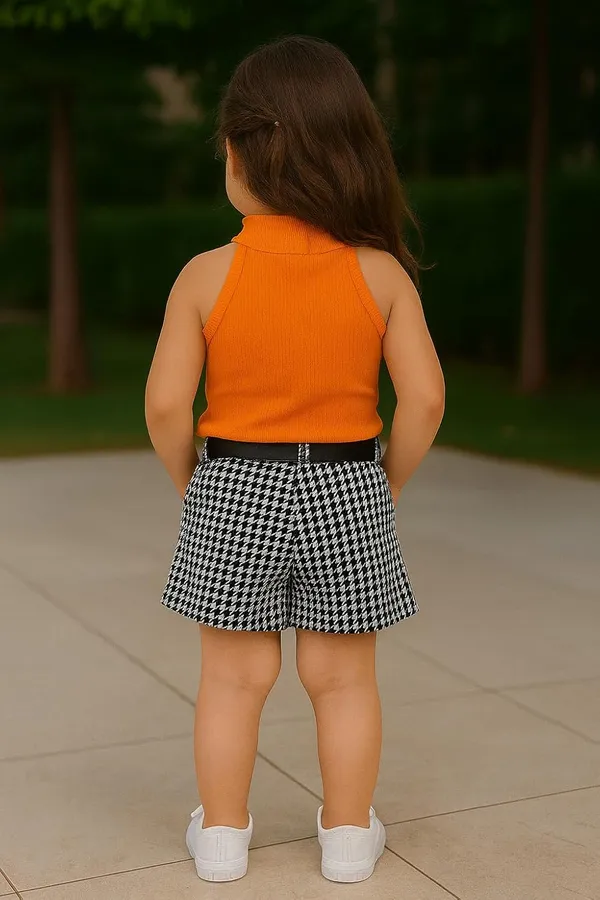 Orange_Ramiaaz_Solid_Cotton_Blend_Style_Top_With_Shorts_And_Belt_Set_For_Girls