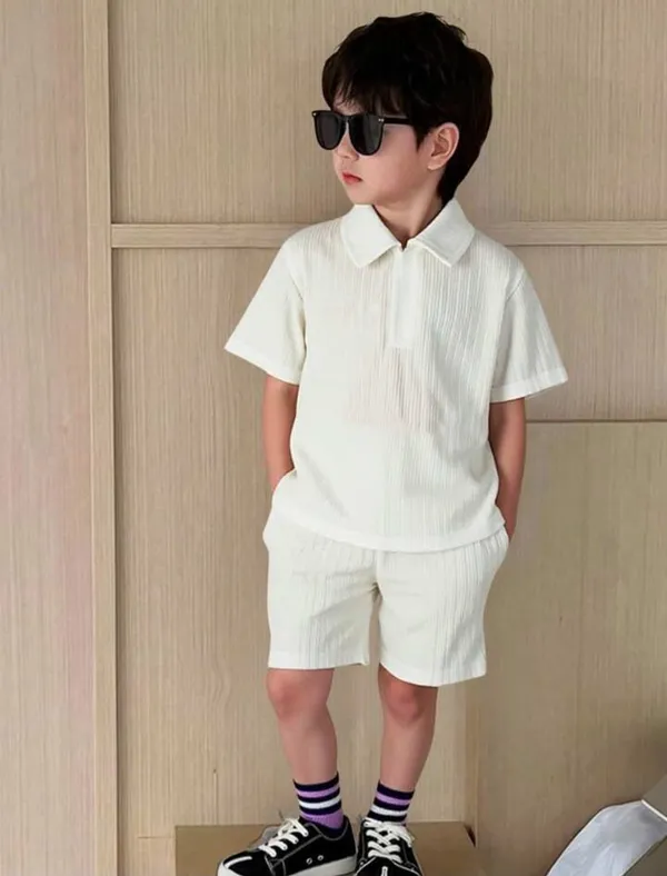 White_Ramiaaz_Solid_Cotton_Blend_Style_T_Shirt_And_Shorts_Set_For_Boys
