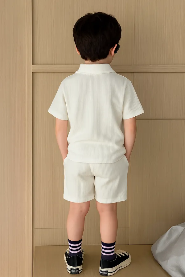 White_Ramiaaz_Solid_Cotton_Blend_Style_T_Shirt_And_Shorts_Set_For_Boys