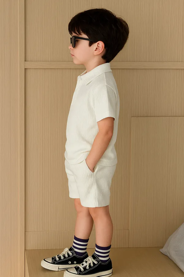 White_Ramiaaz_Solid_Cotton_Blend_Style_T_Shirt_And_Shorts_Set_For_Boys