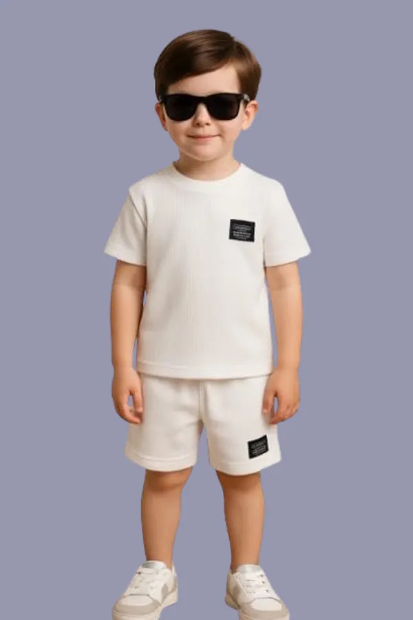 White_Ramiaaz_Solid_Cotton_Blend_Style_T_Shirt_And_Shorts_Set_For_Boys