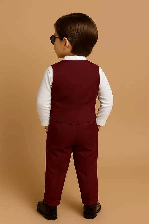 Maroon_&_White_Ramiaaz_Solid_Cotton_Blend_Blazer_Style_T_Shirt_And_Pant_Set_With_Bow_Tie_Toddlers_For_Boys