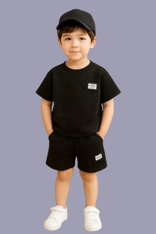 Black_Ramiaaz_Solid_Cotton_Blend_Style_T_Shirt_And_Shorts_Set_For_Boys